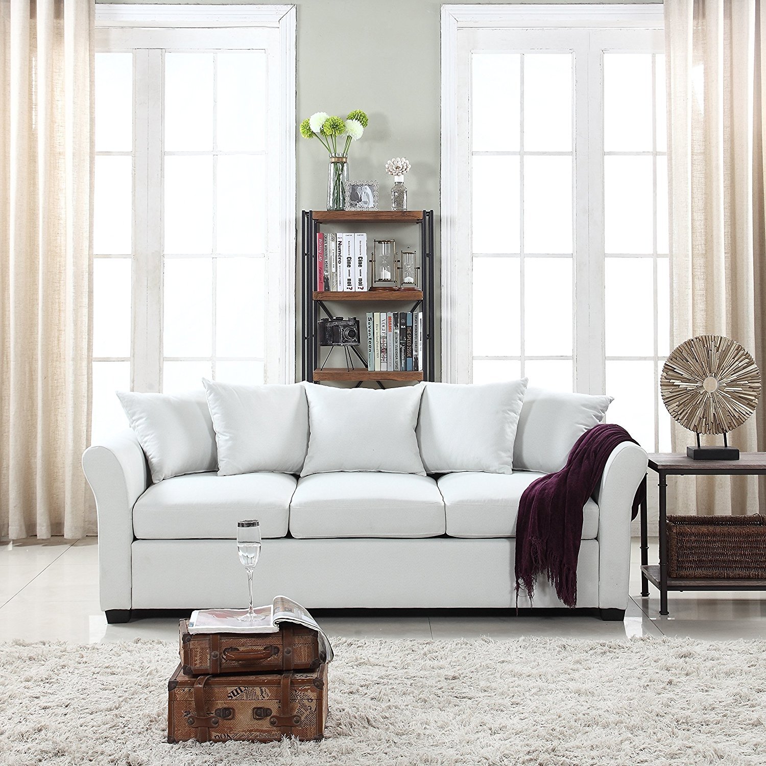 Clic Beige Sofa Comfortable Linen Fabric 3 Seat Couch High Details About Clic Beige Sofa Comfortable Linen Fabric 3 Seat Couch High Density