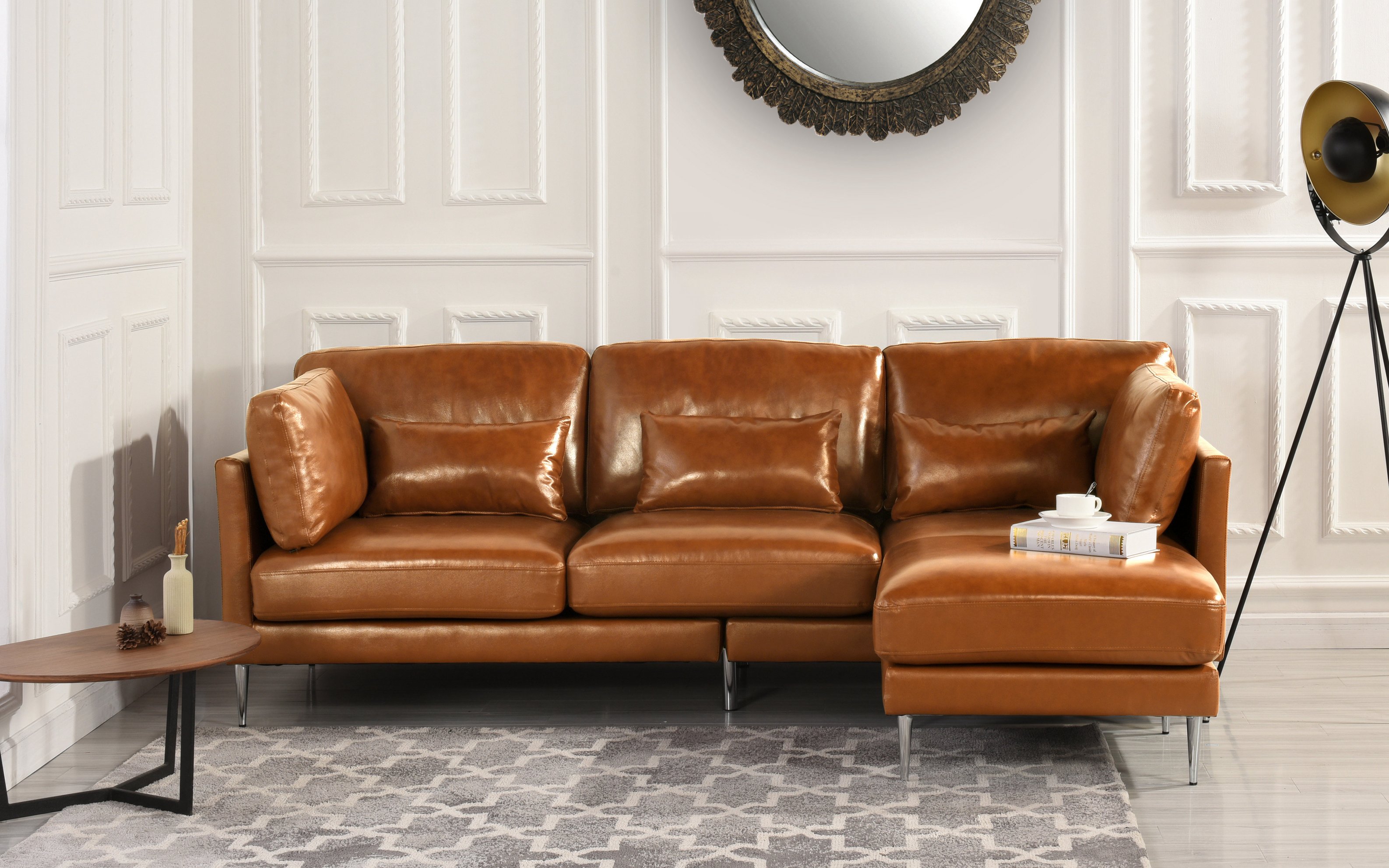 Details About Modern Leather Sectional Sofa Contemporary L Shape Couch Pvc Brown