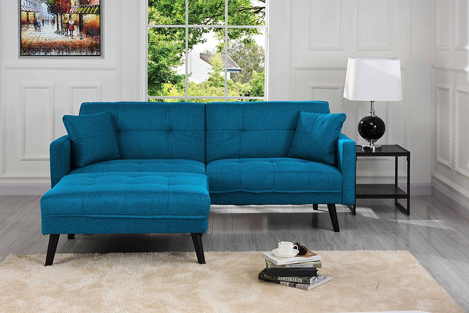 blue color futon living room