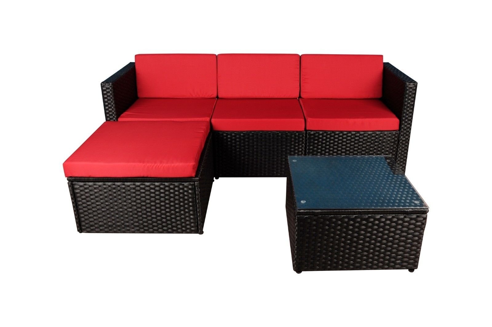 Black And Red Modern Outdoor Patio Rattan Small Sectional W Coffee Modern Outdoor Garden Sectional Sofa Set With Coffee Table Wicker Furniture Black Red