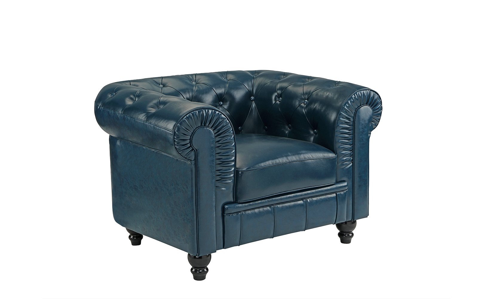 Classic Chesterfield Scroll Arm Tufted Leather Accent Chair Blue Classic Chesterfield Scroll Arm Tufted Leather Accent Chair
