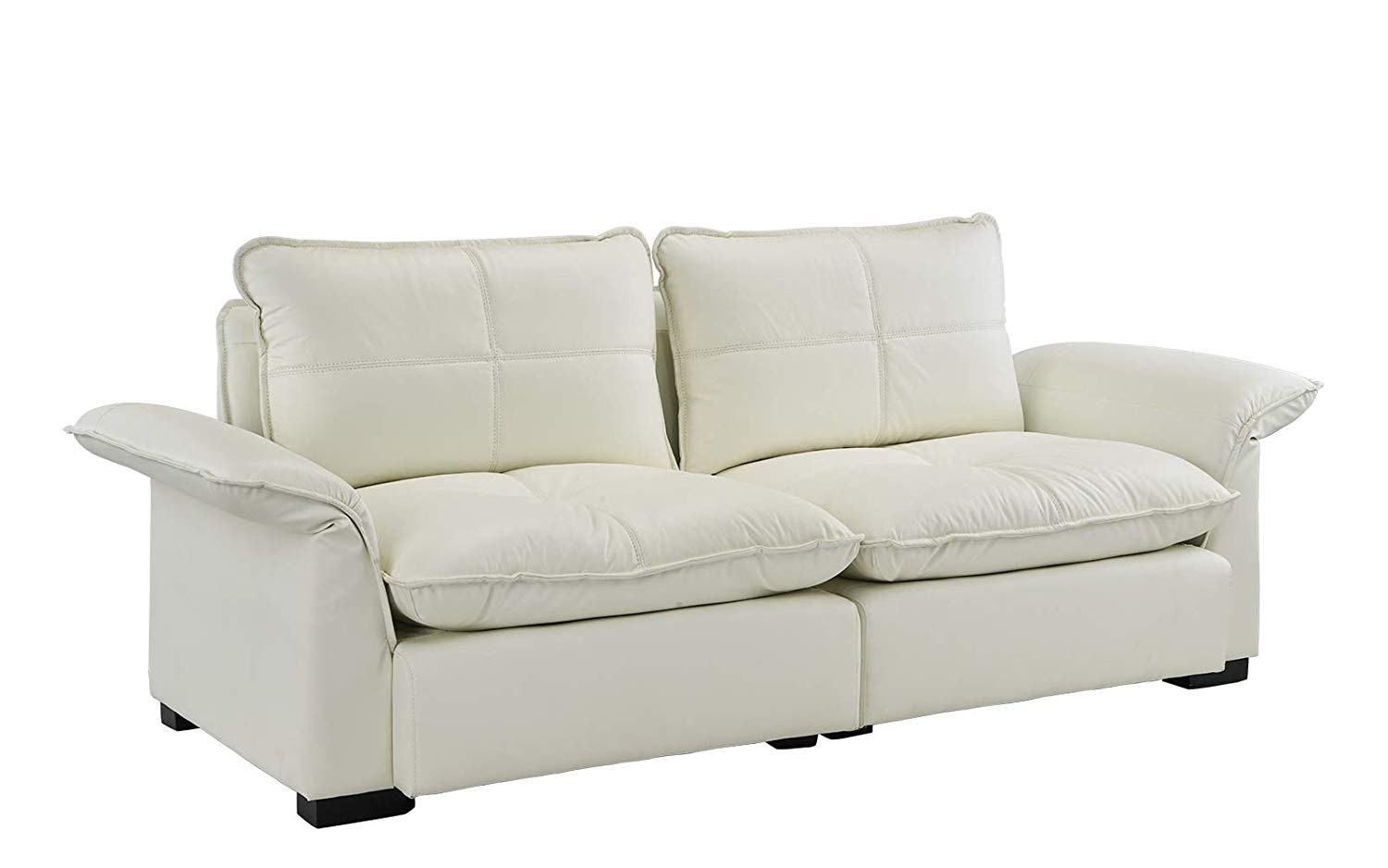 Details About Clic Living Room Tufted Leather Sofa With Adjule Arm Rests Ivory