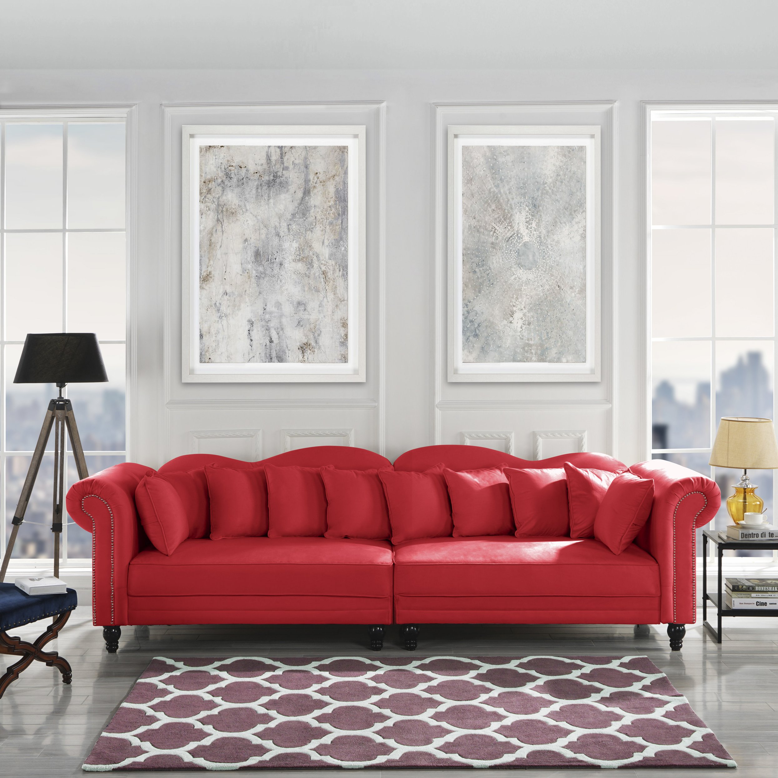 Chesterfield Large Living Room Sofa, Classic Velvet Upholstered Couch