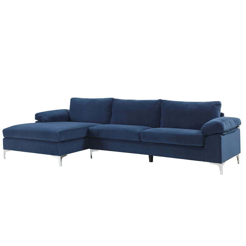 Light Blue Modern Living Room Large Sectional Sofa L-Shape Couch