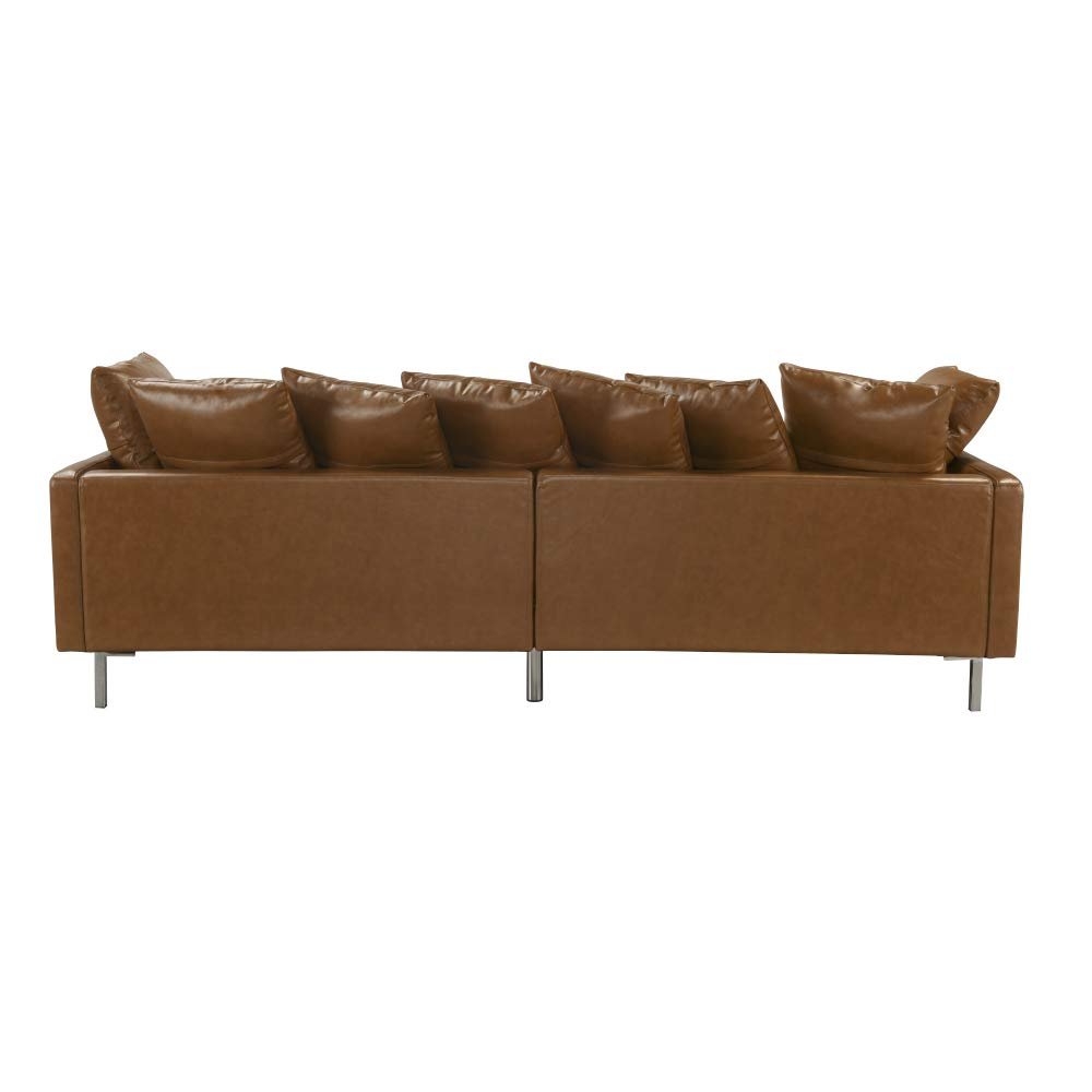 Details About Camel Upholstered Leather Match Sectional Sofa Chaise Ottoman Couch Living Room