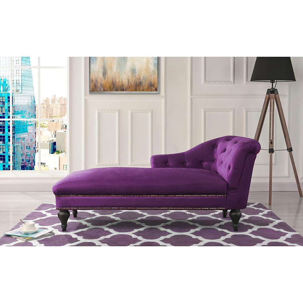 Elegant Velvet Chaise Lounge Living Room Bedroom (Purple - Elegant Velvet Chaise Lounge Living Room Bedroom (Purple