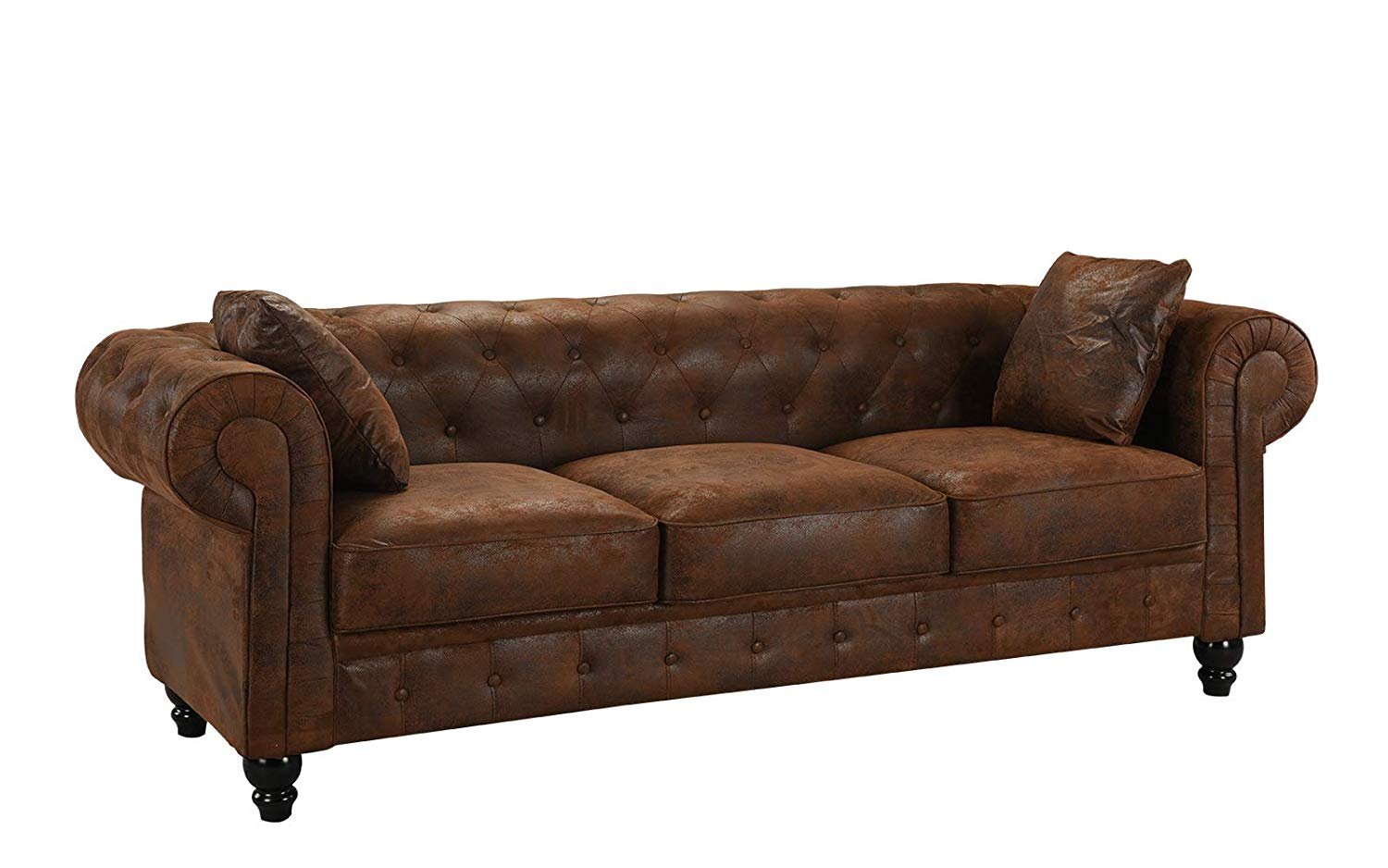 Chesterfield Tufted Sofa in Distressed Faux Suede with Scroll Arms ...