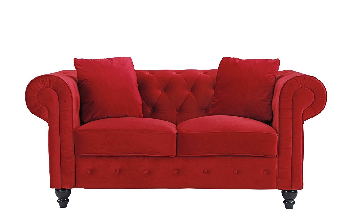 Clic Modern Scroll Arm Velvet Chesterfield Loveseat Sofa Red Clic Modern Scroll Arm Velvet Chesterfield Love Seat Sofa Red