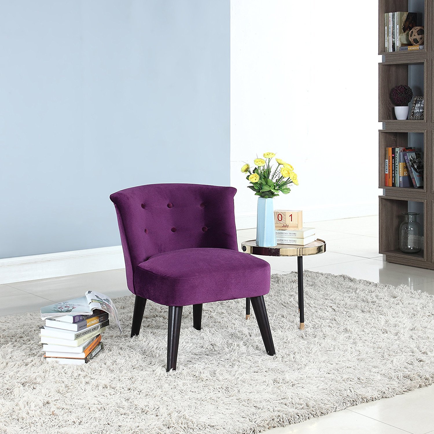 Details About Modern Home Living Room Velvet Fabric Accent Chair With Buttons Velvet Purple