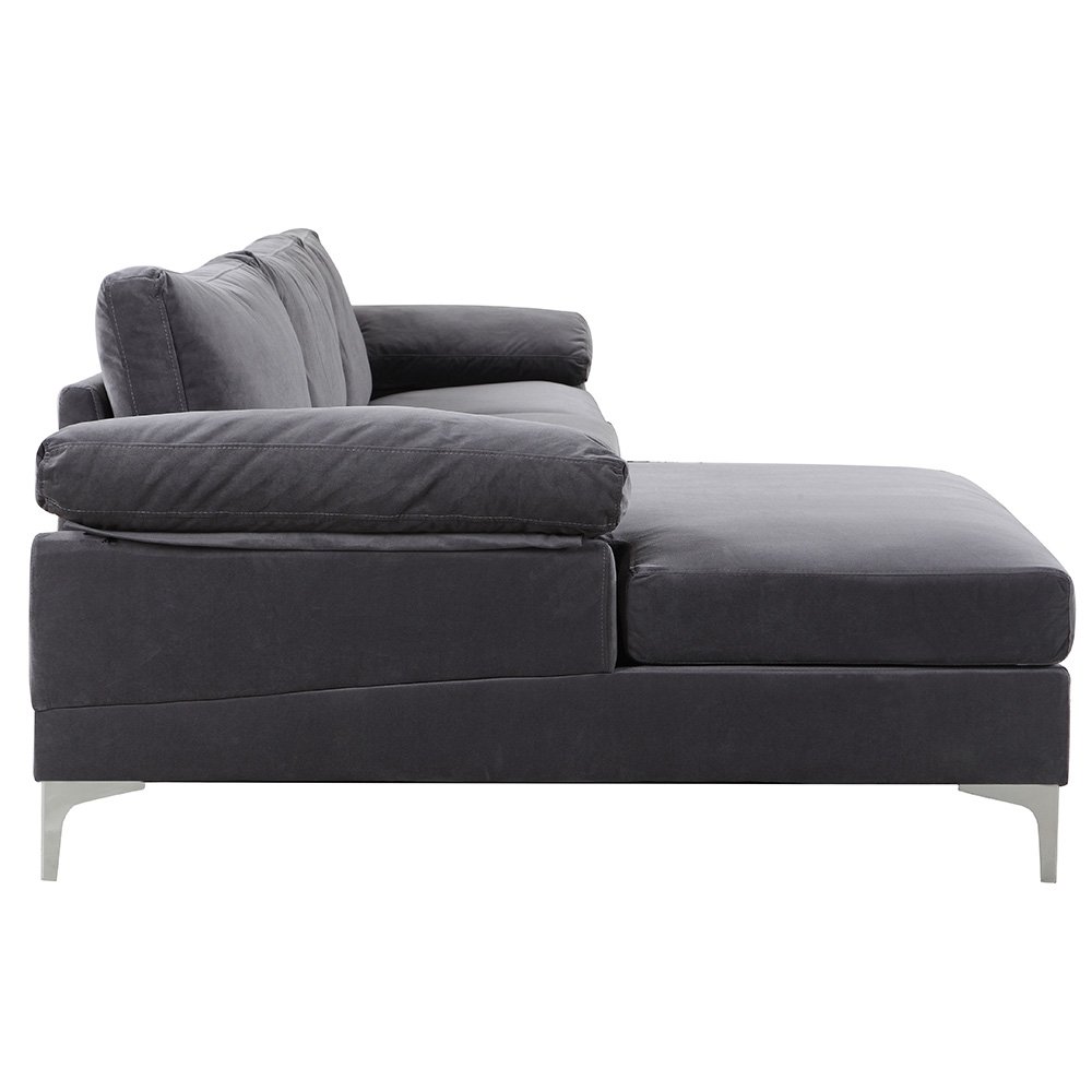 Modern Large Velvet Fabric Sectional Sofa, L-Shape Couch Wide Chaise ...