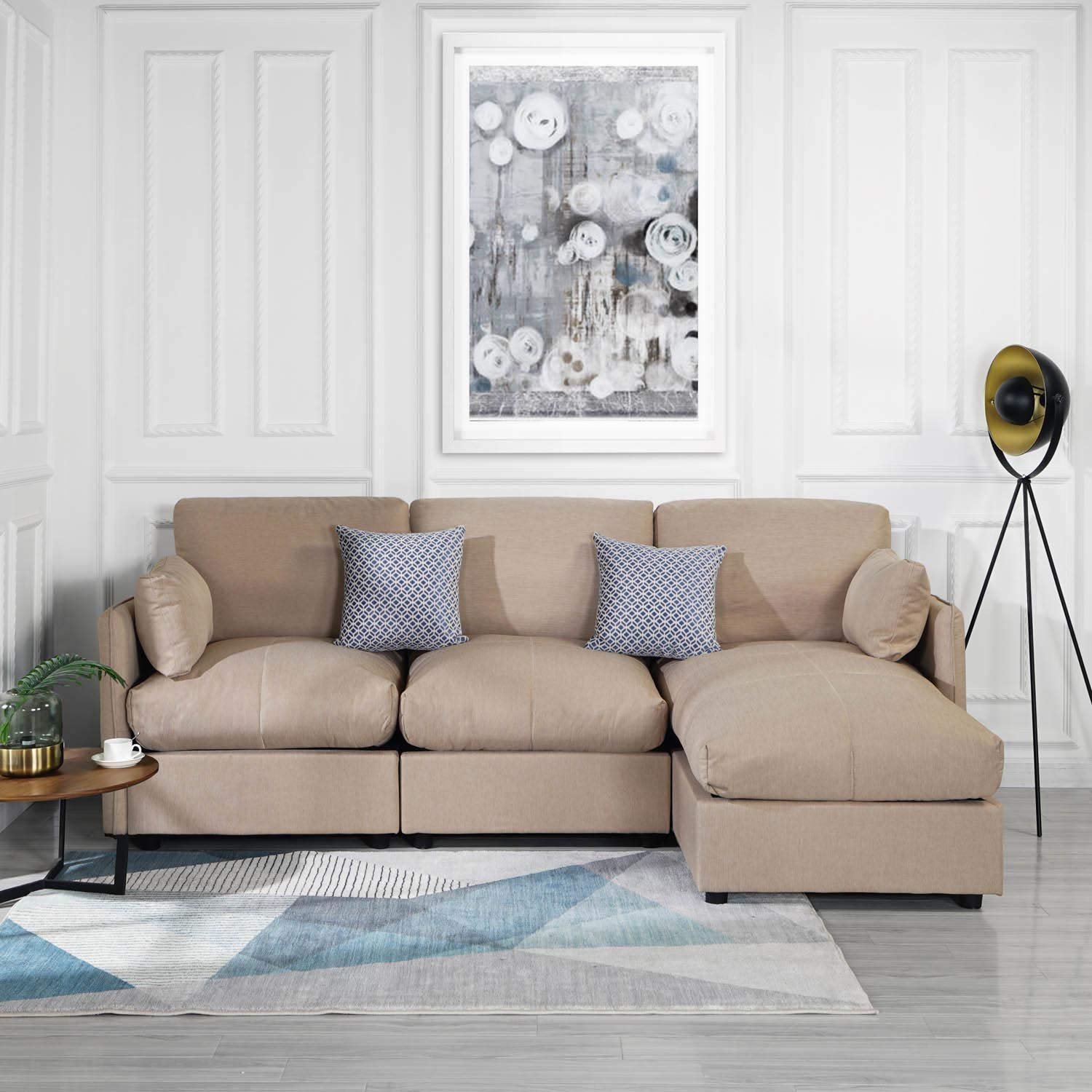 Beige 97 Inch Linen Sectional Sofa L Shape Couch Right Facing Inch Linen Sectional Sofa L Shape Couch