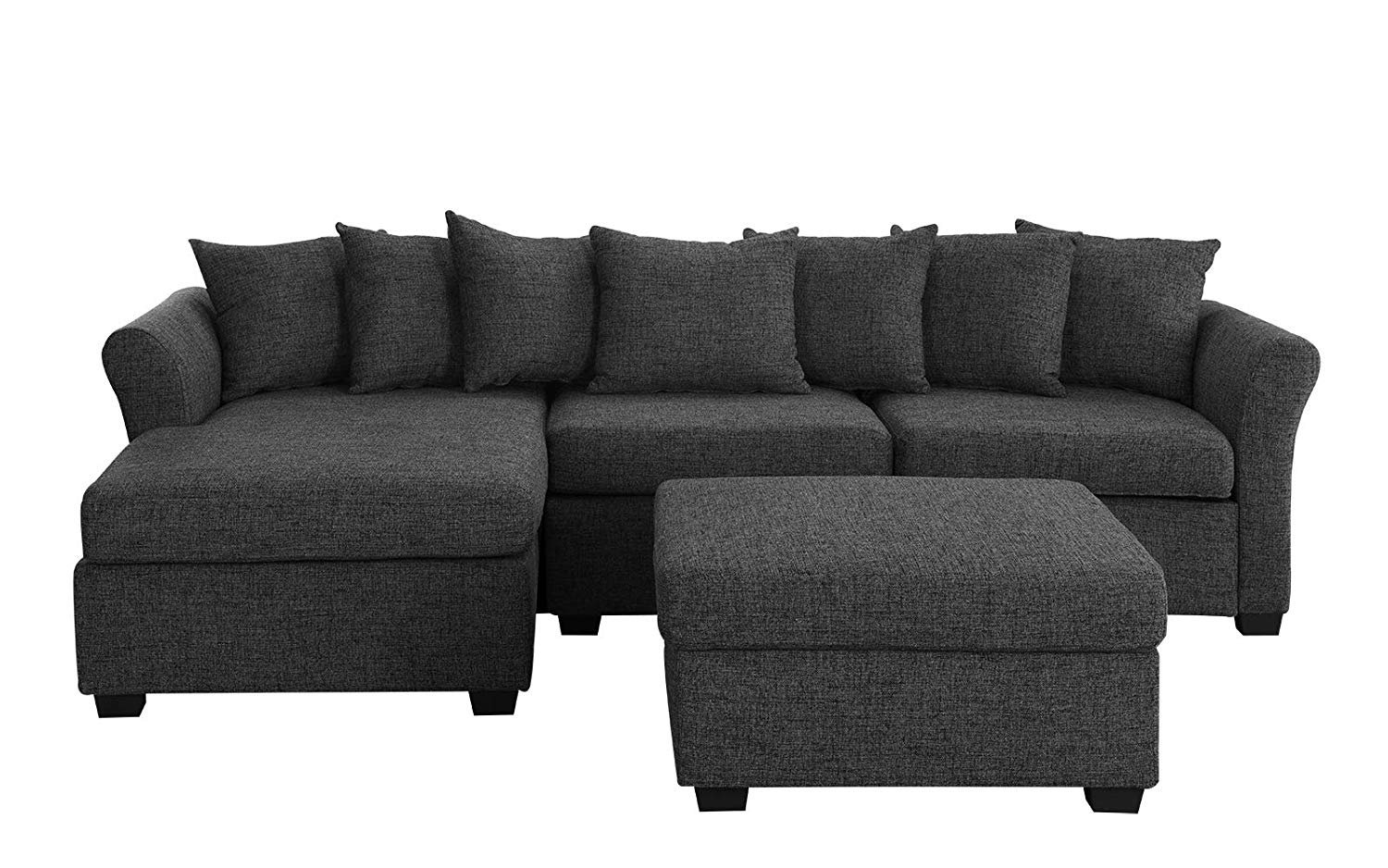 Upholstered 96" Sectional Sofa with Ottoman L-Shape Couch ...