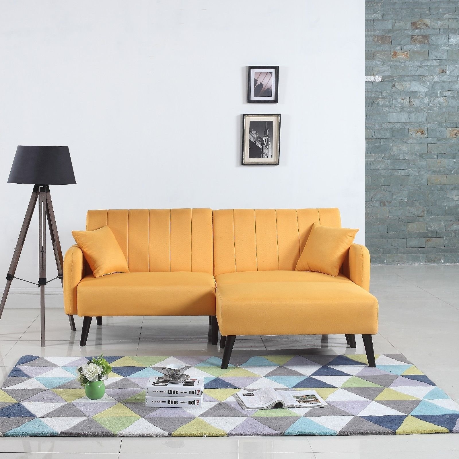 Details About Mid Century Modern Linen Furniture Futon Sofa Living Room Sleeper Couch Yellow