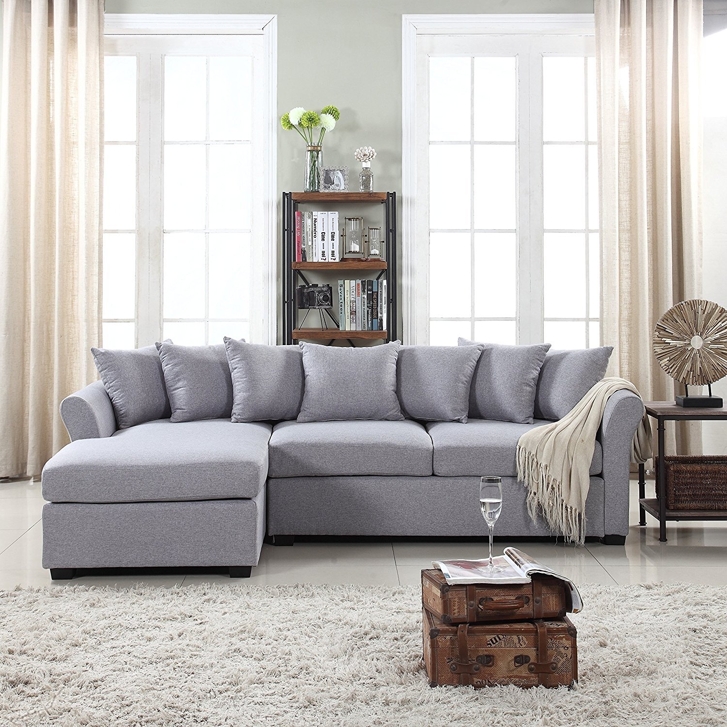 Modern Large Fabric Sectional Sofa, LShape Couch, Extra