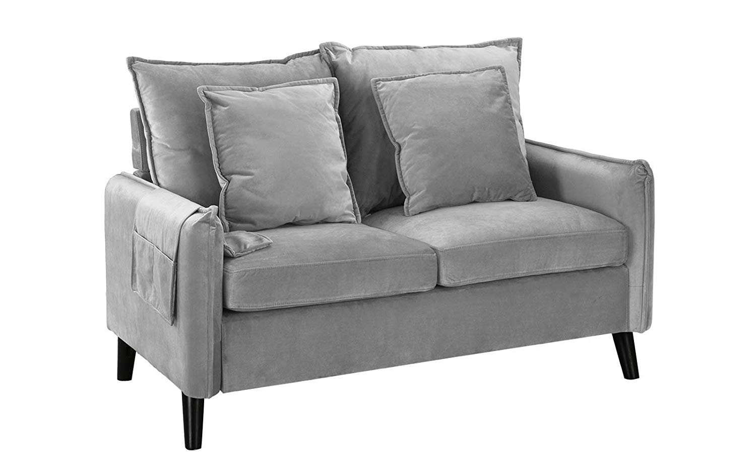 Details Zu Modern Loveseat Sofa Living Room Brush Microfiber Couch Side Pocket Light Grey