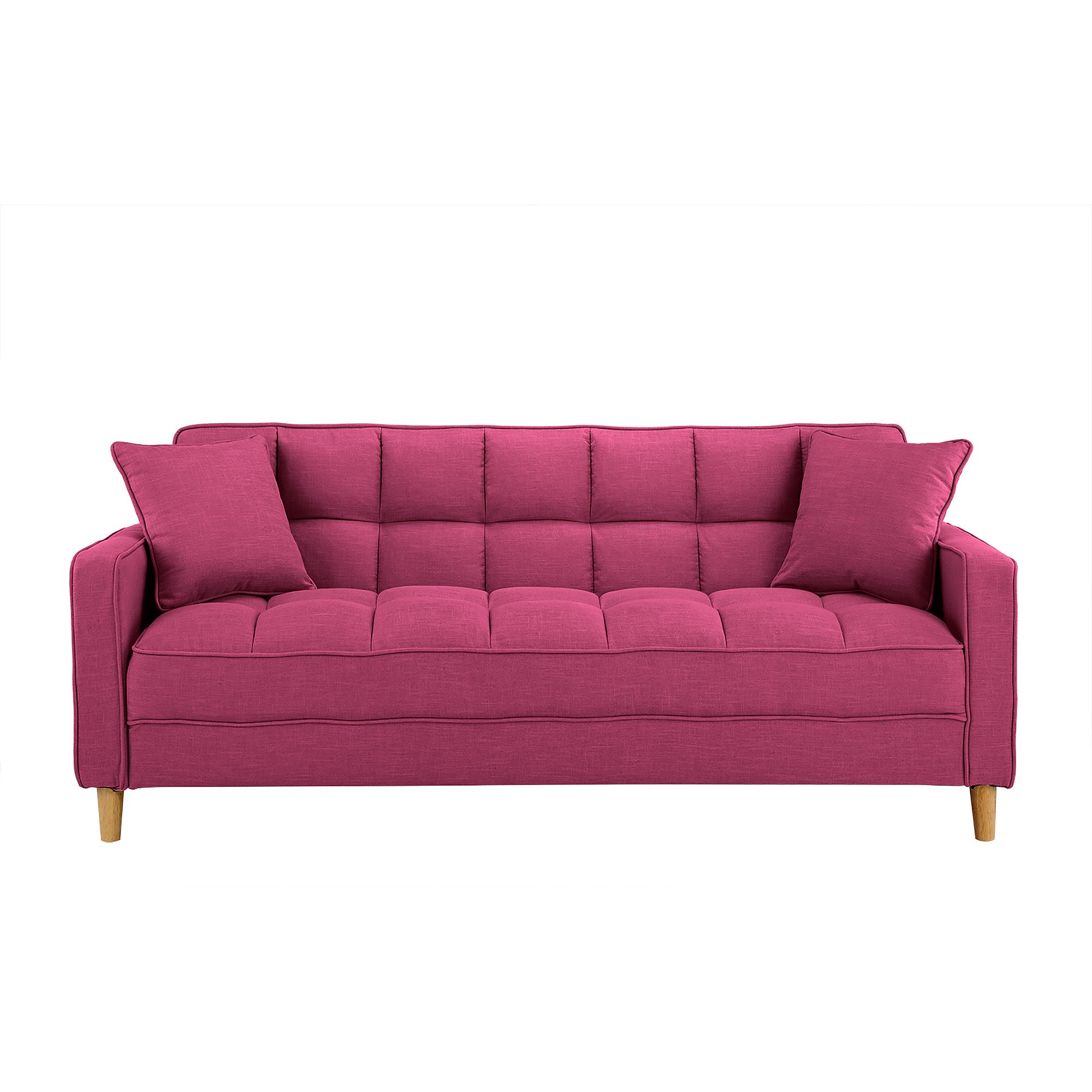 Modern Linen Fabric Tufted Small Space Living Room Sofa Couch (Hot Pink ...