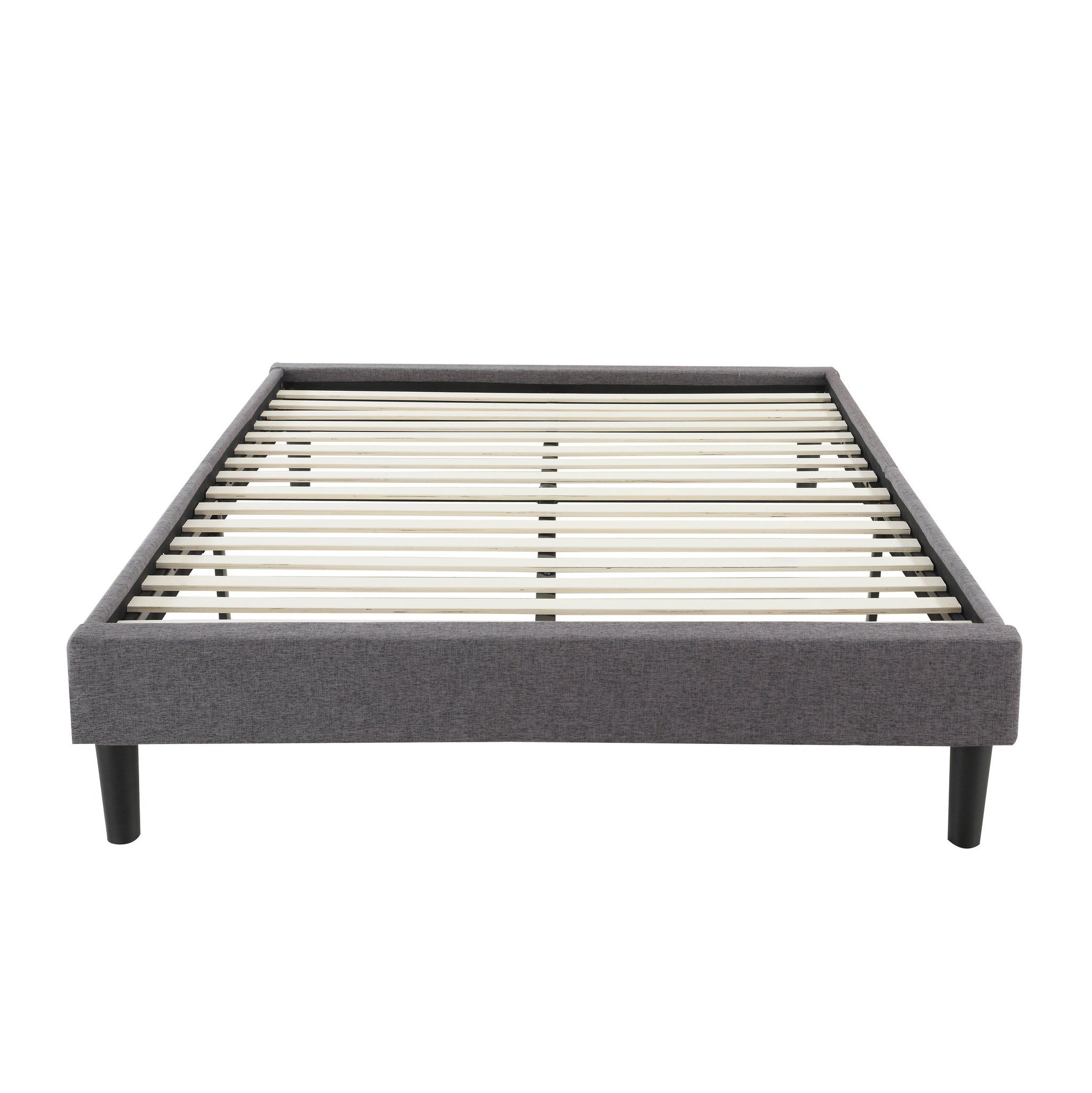 Modern Grey Linen Platform Bed Frame, Wood Slats, Cal King | eBay