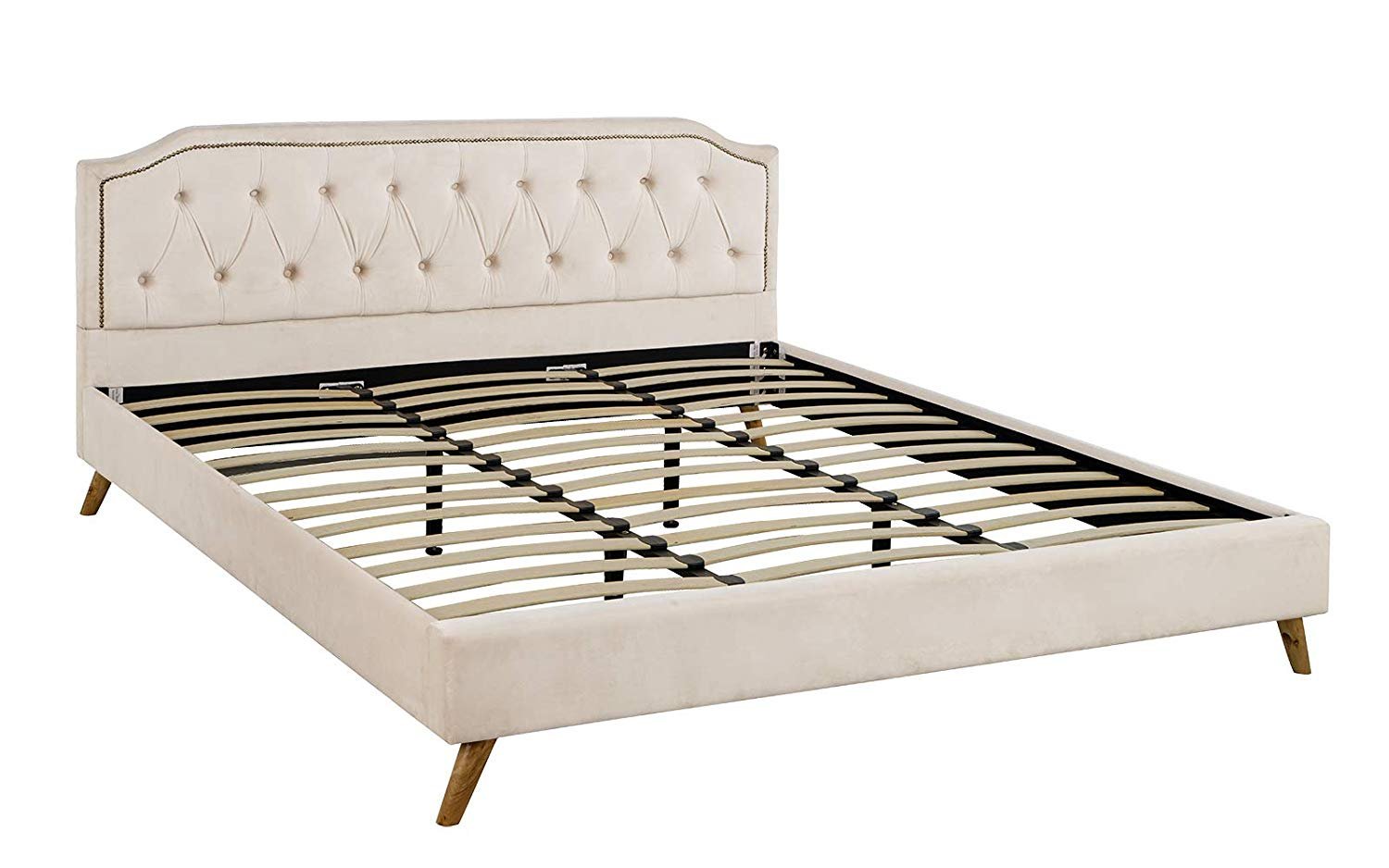 Modern Bed Frame Tufted Velvet Headboard Platform Beige Queen Details About Modern Bed Frame Tufted Velvet Headboard Platform Beige Queen