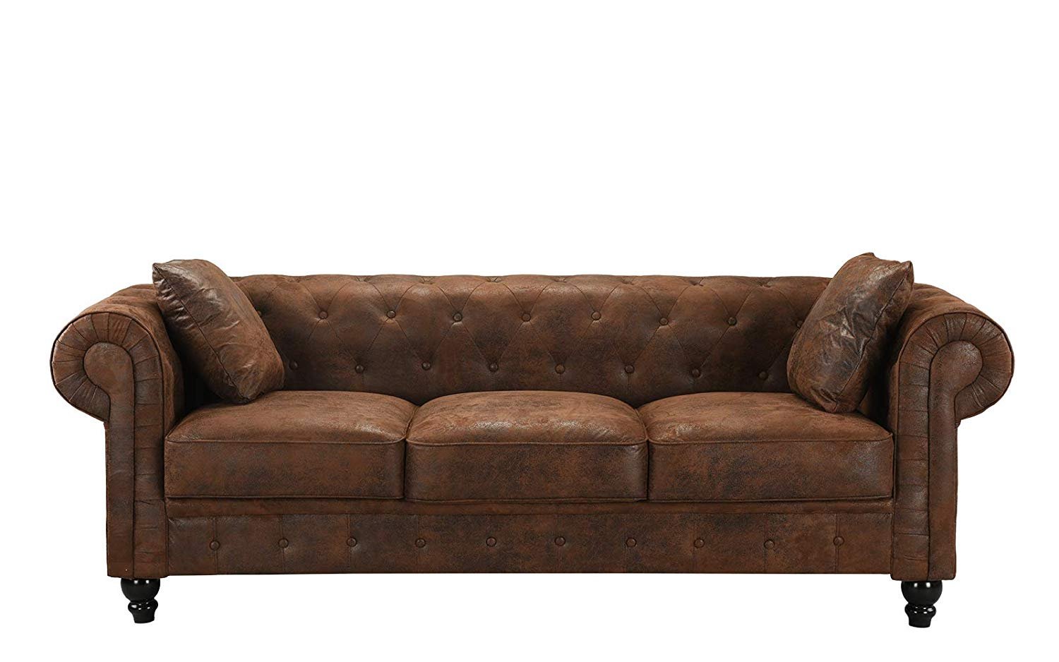 chesterfield brown faux leather tufted sofa