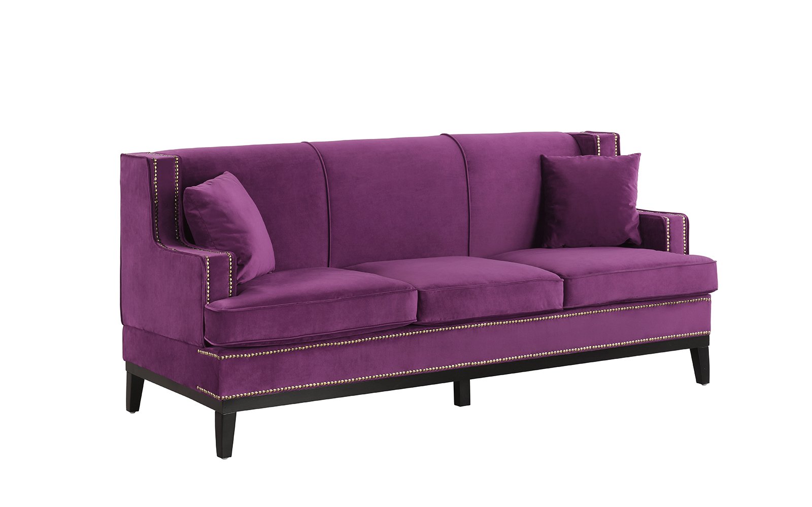 Modern Vintage Style Soft Velvet Sofa, Couch with Nailhead Trim Detail