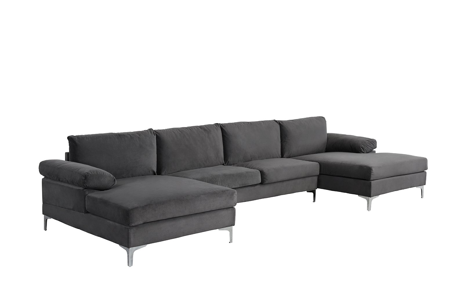 Grey Large Velvet Fabric U-Shape Sectional Sofa Double ...