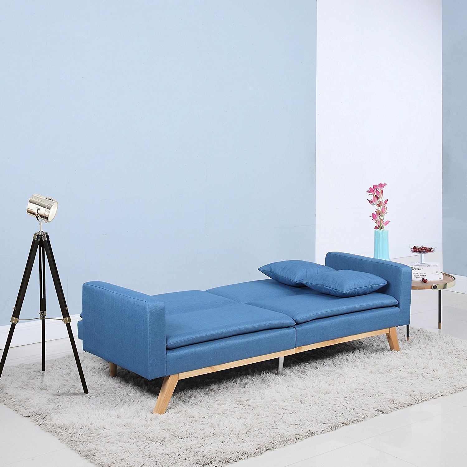 Modern Living Room Futon Sofa Splitback Recliner Sleeper Couch W Modern Tufted Linen Splitback Recliner Sleeper Futon Sofa Blue