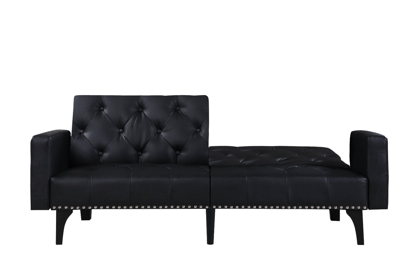 Details About Modern Tufted Bonded Leather Sleeper Futon Sofa With Nailhead Trim In White