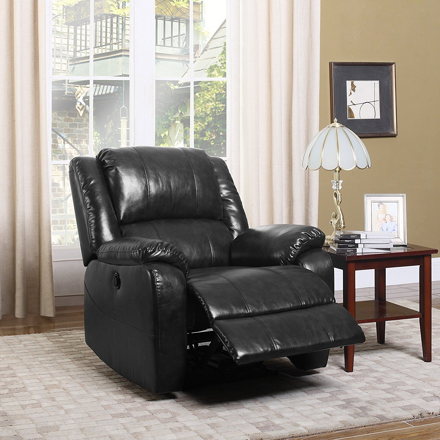 Classic Recliner Chair Plush Bonded Leather Power Electric Reclining ...