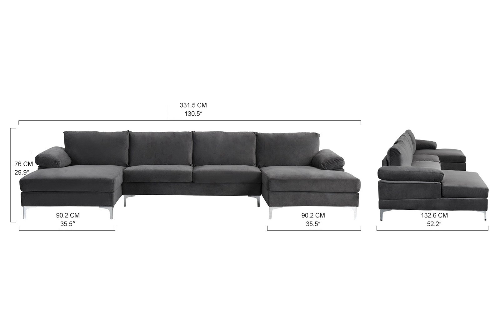 Modern Large Velvet Fabric U-Shape Sectional Sofa Double 