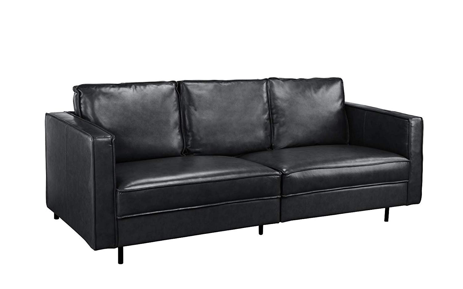 Details About Mid Century Modern Leather Match Sofa With Metal Legs Living Room Couch Black