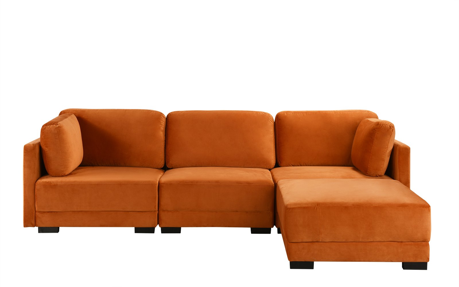 Orange Upholstered Velvet Sectional Sofa, L-Shape Modern Reversible