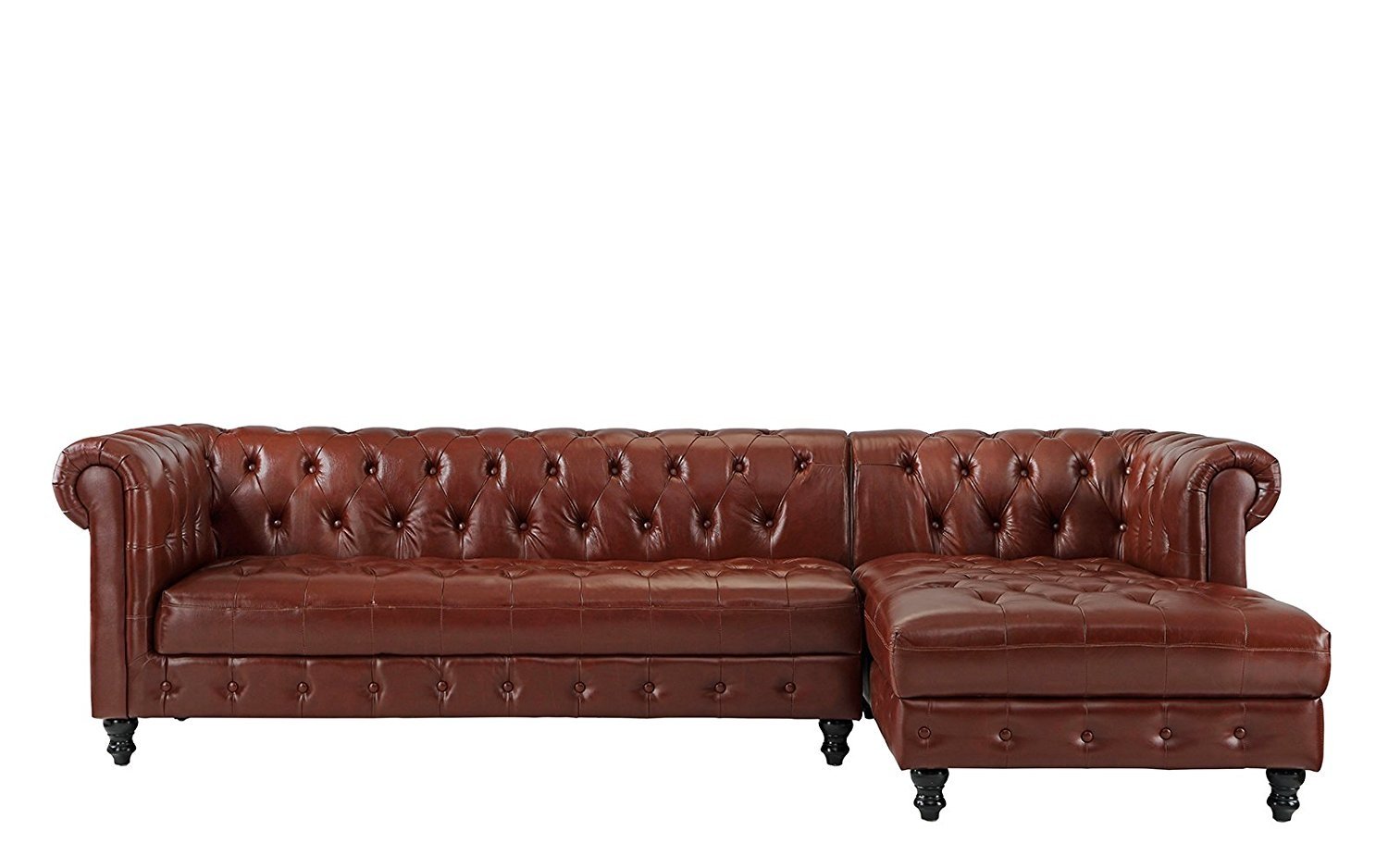 Details About Leather Chesterfield L Shape Tufted Sectional Sofa W Right Chaise Light Brown