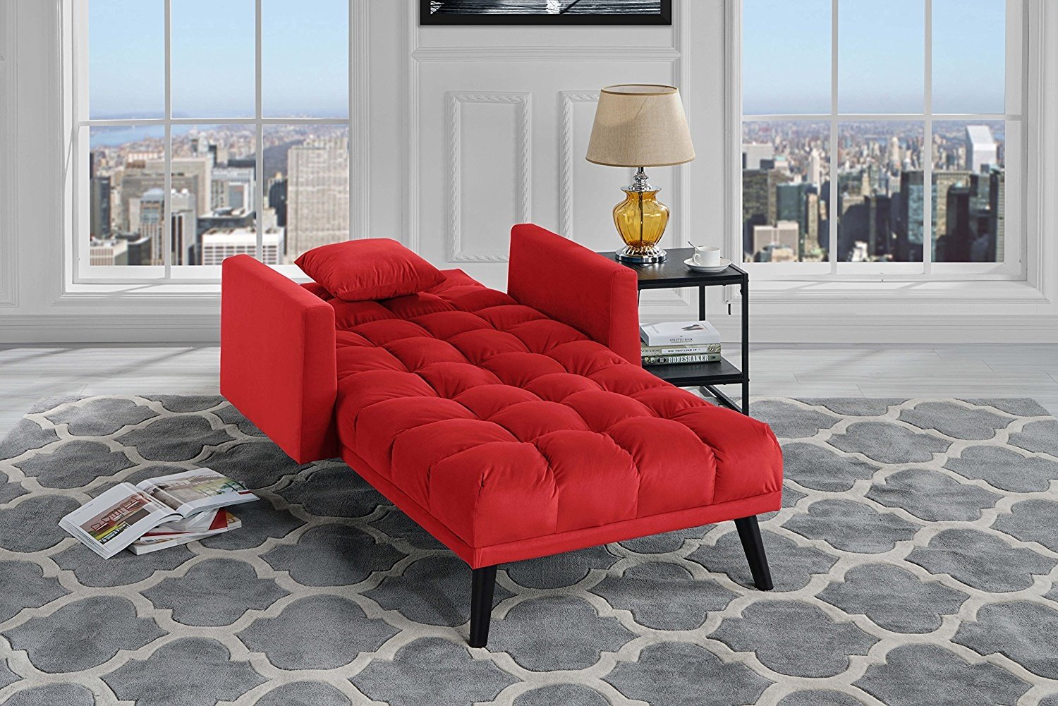 Velvet Fabric Recliner Elegant Sleeper Chaise Lounge - Futon Single