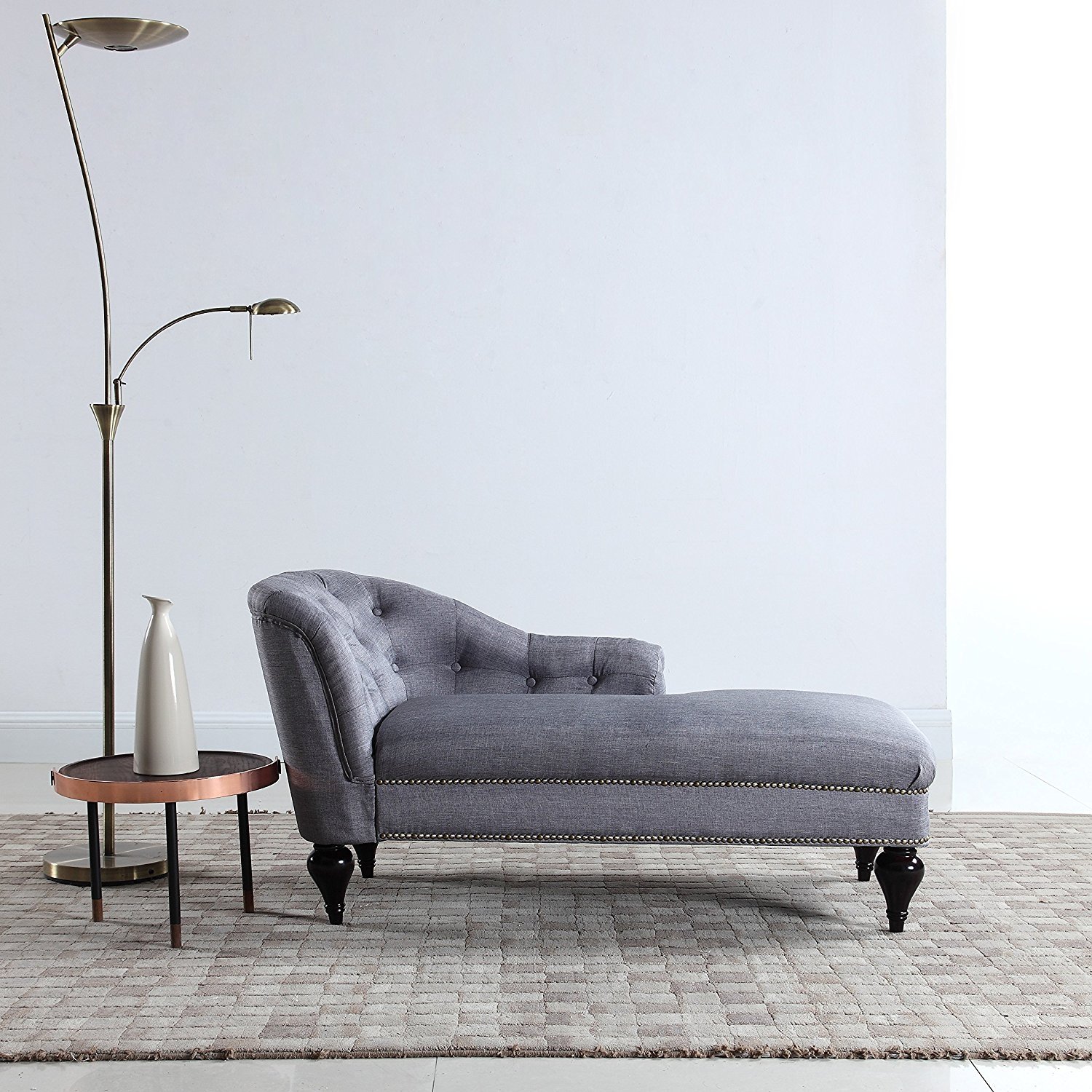 Modern Small Space Chaise Lounge with Tufted Button Backrest, Linen