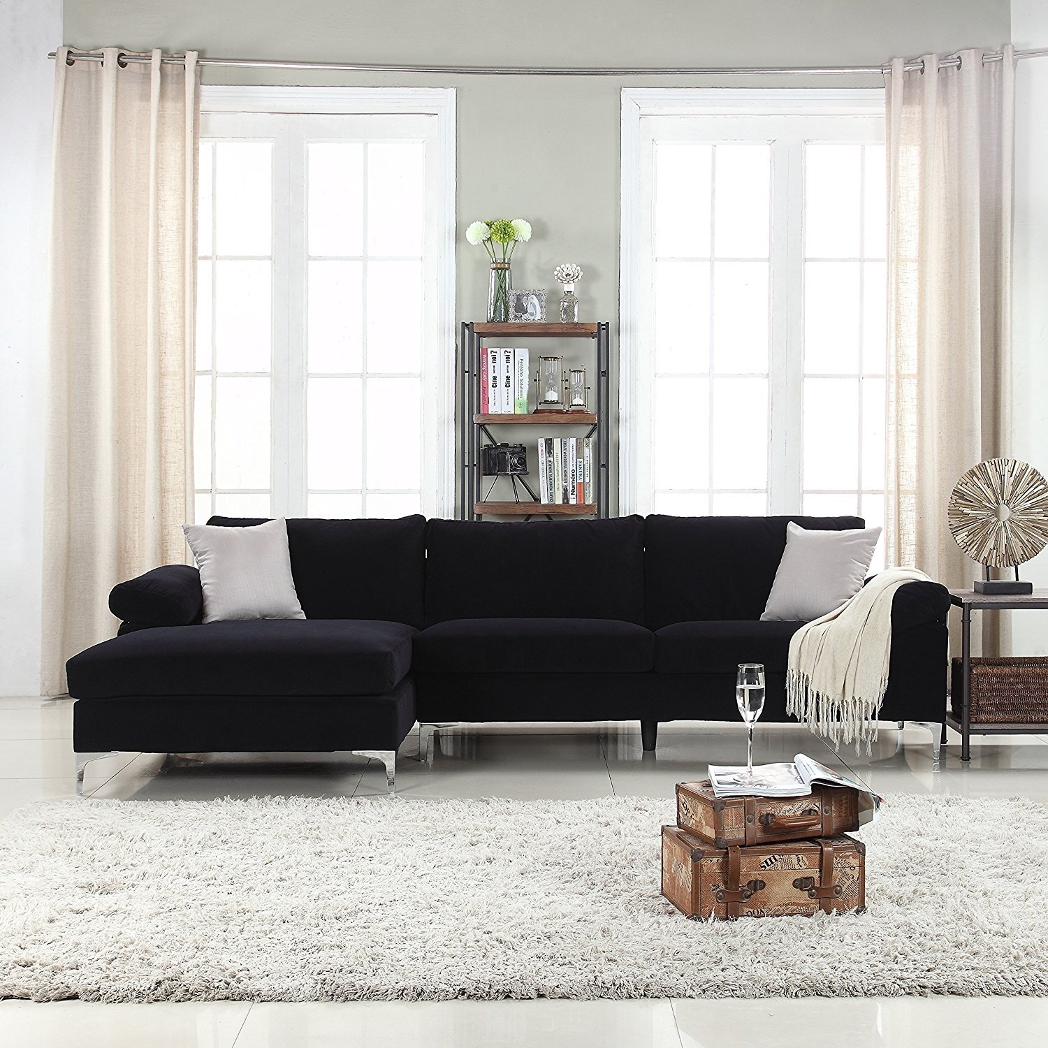 Large Velvet Fabric Sectional Sofa L Shape Couch With Extra Wide Click Thumbnails To Enlarge