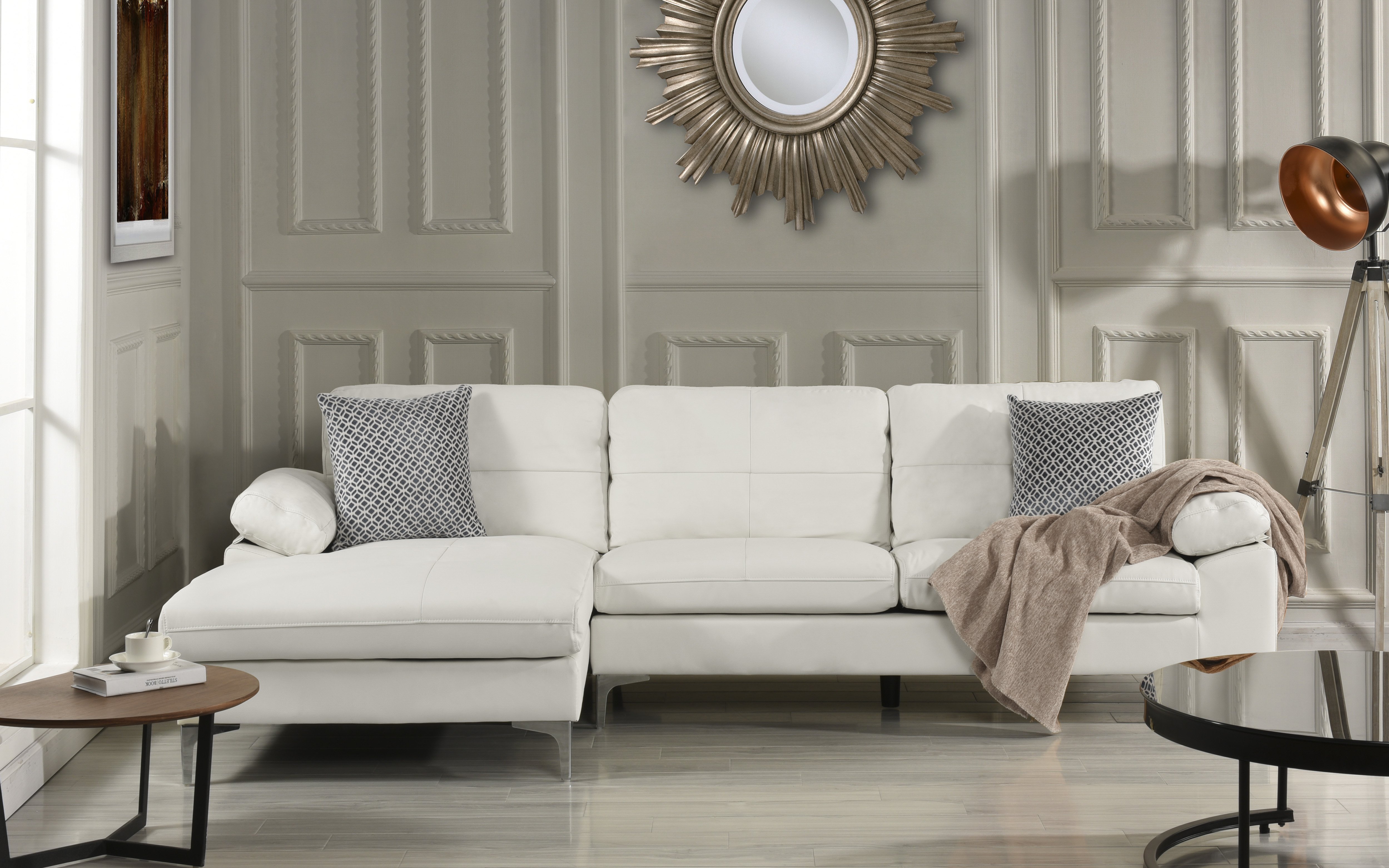 Details About Living Room Family Room Leather Sectional Sofa L Shape Couch Left Chaise White