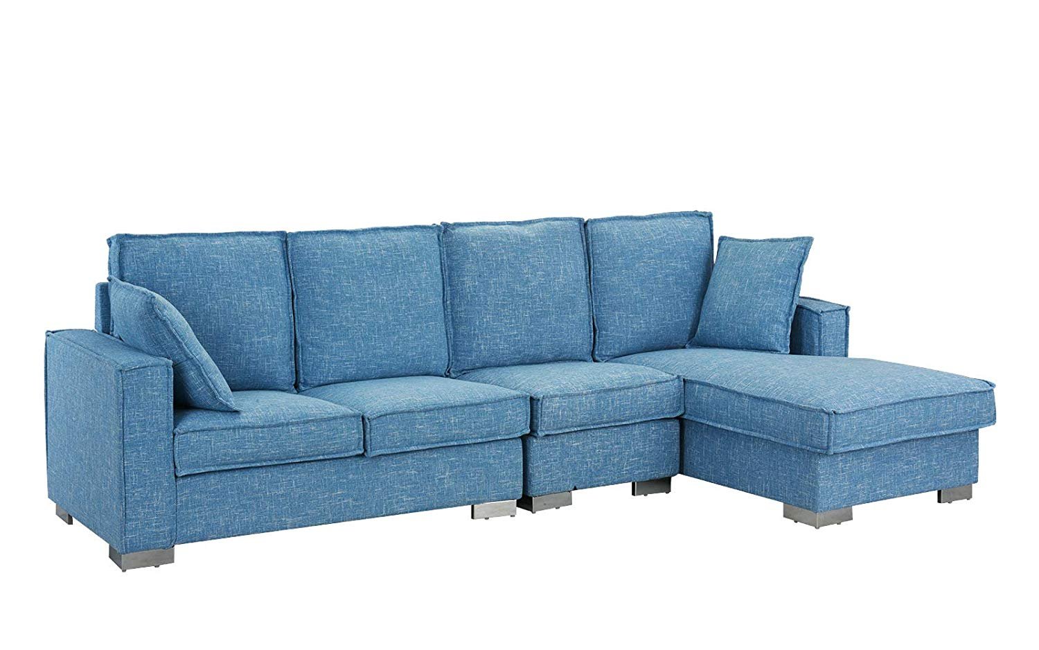 Light Blue Modern Living Room Large Sectional Sofa L-Shape Couch
