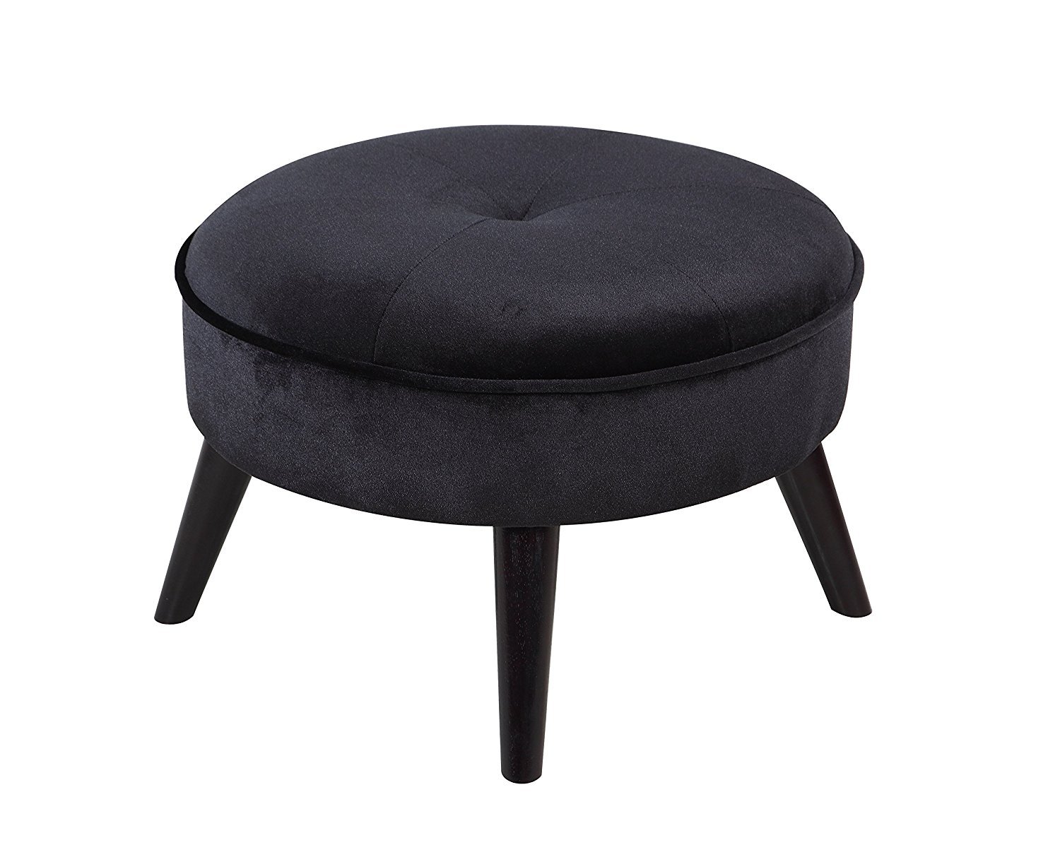 Black Small Footstool Round Footrest Ottoman In Velvet Upholstery Black Small Footstool Round Footrest