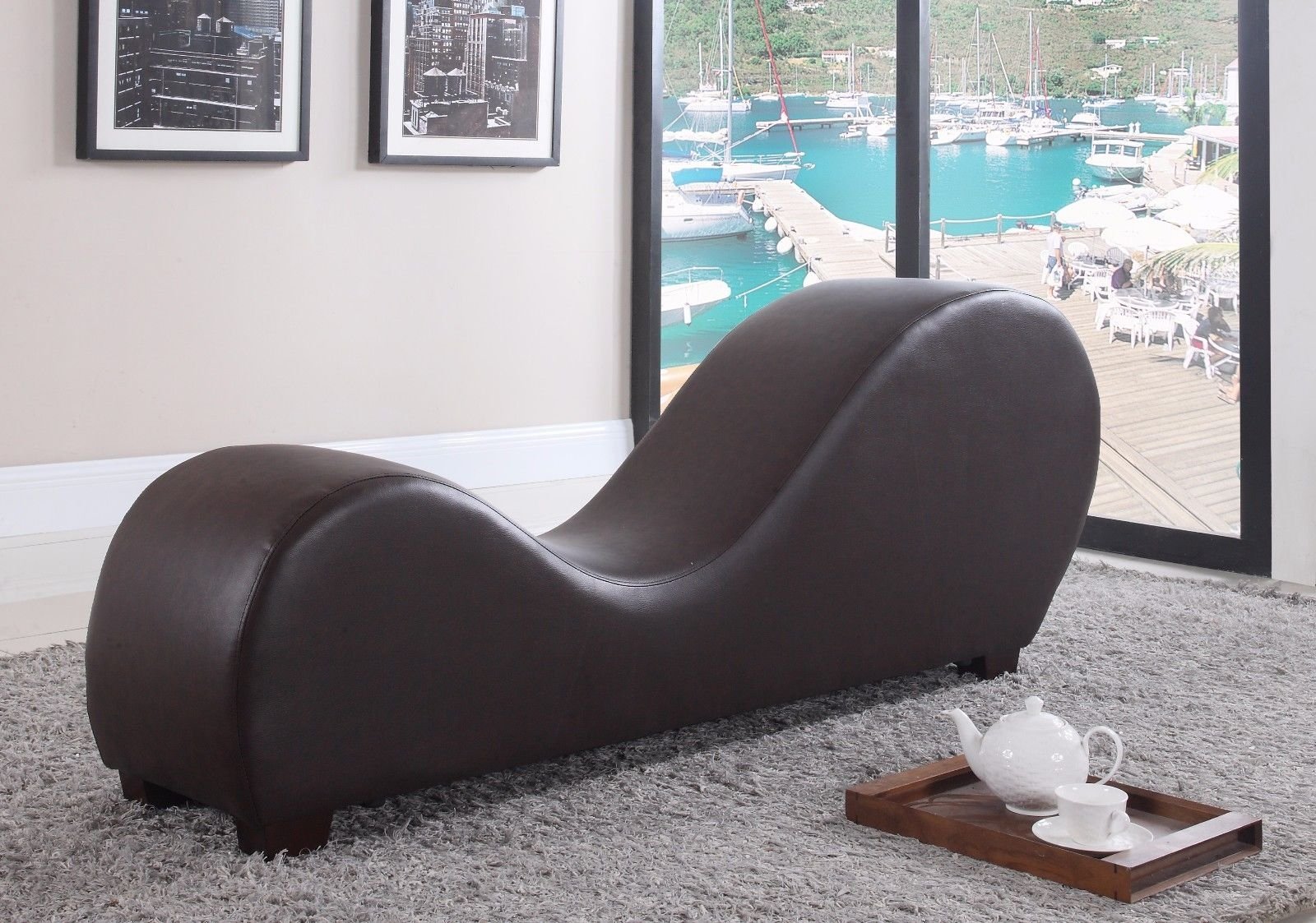 Brown Modern Bonded Leather Chair Stretching Relaxation Chaise Brown Bonded Leather Yoga Chair Stretch Sofa Relax Chaise Lounge