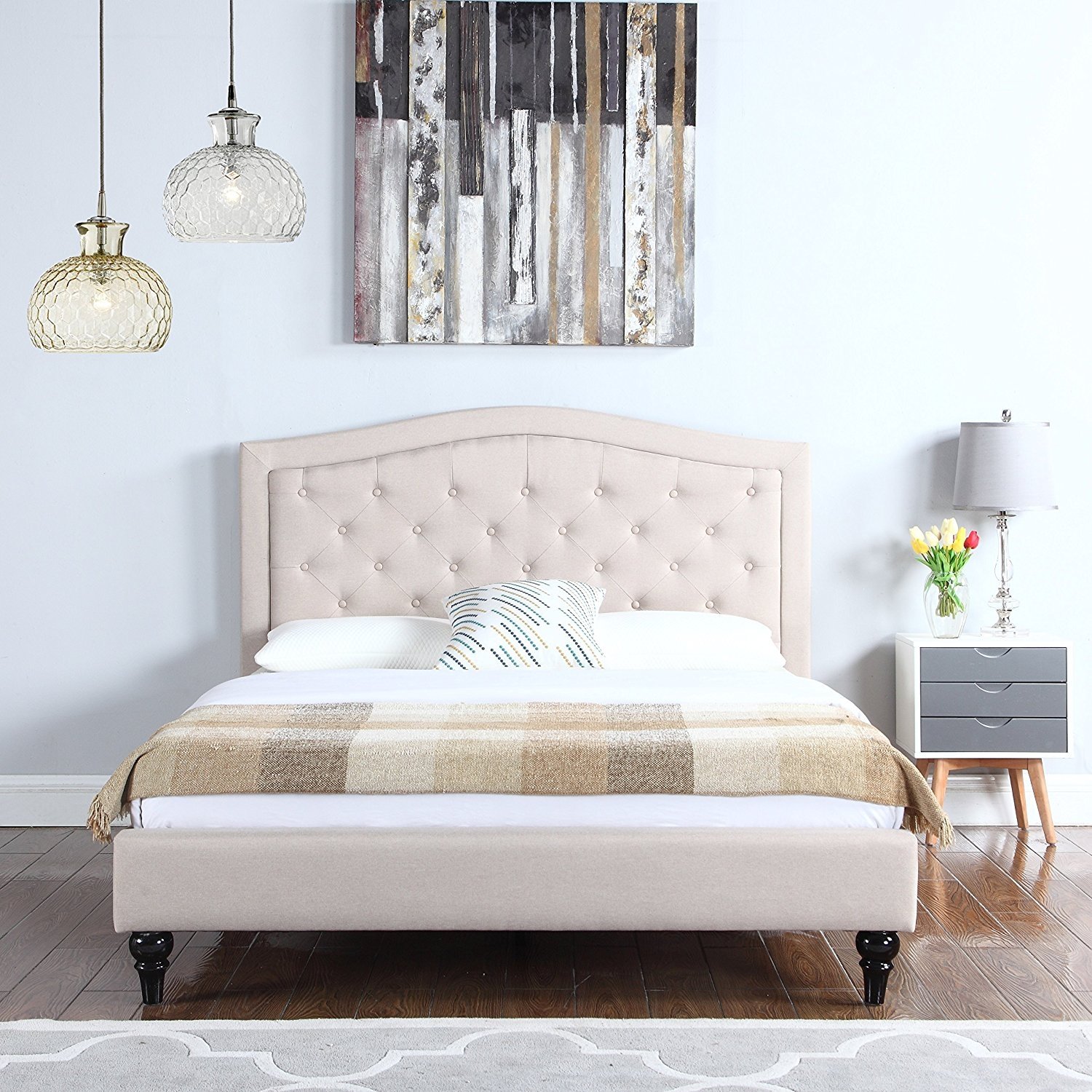 Classic Box Tufted Fabric Bed Frame Victorian Bedroom Dark Ivory Details About Classic Box Tufted Fabric Bed Frame Victorian Bedroom Dark Ivory Queen Size