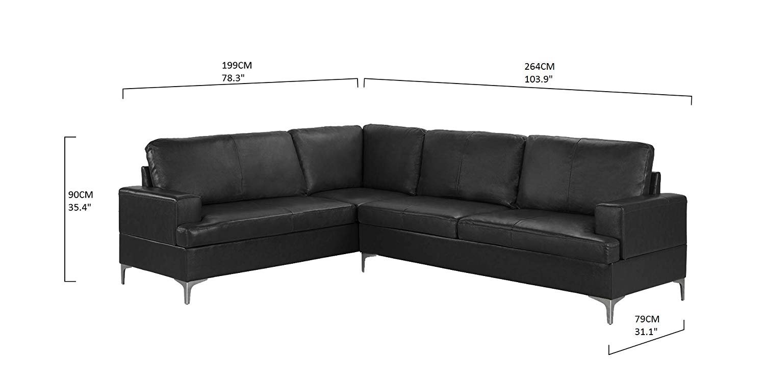 Details About Modern Black Upholstered 103 9 Wide Leather Match Sectional Sofa L Shape Couch