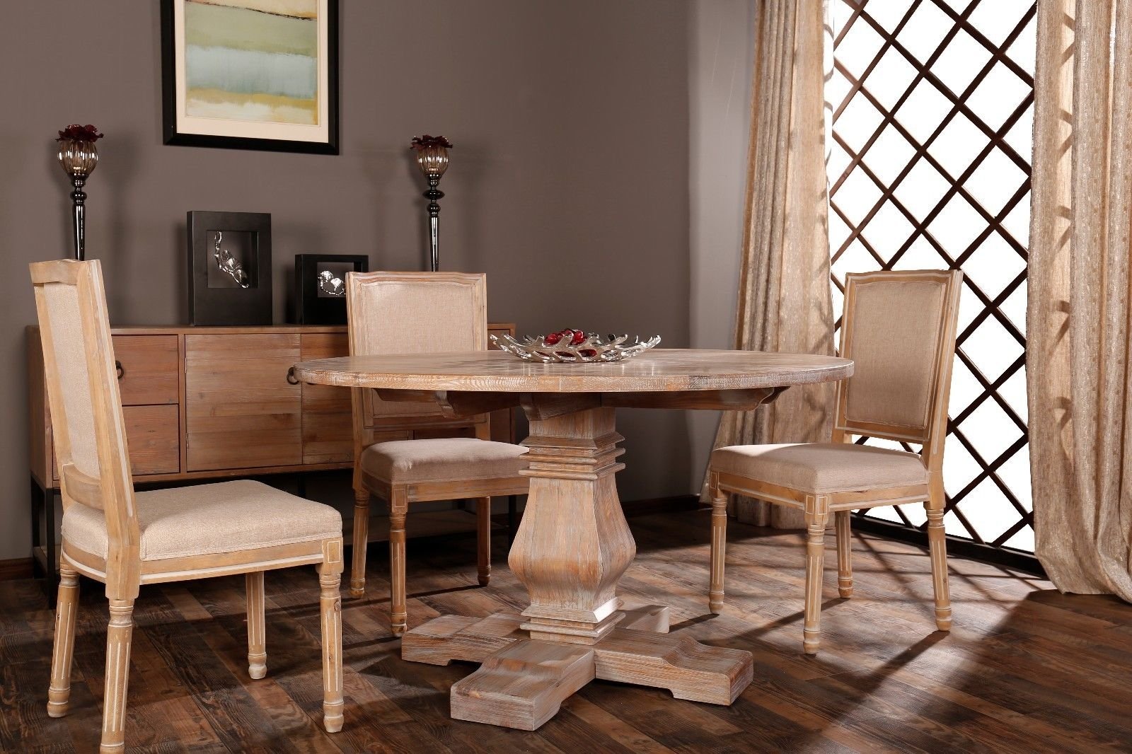 Clic Rustic Style Round Dining Room Kitchen Table With Distressed Clic Rustic Style Round Dining Room Kitchen Table With Distressed Details Beige