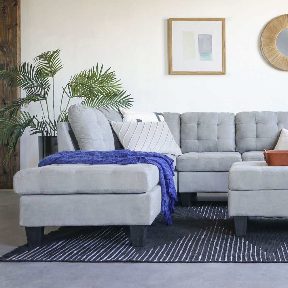 Living Room Modern Contemporary Sectional Sofa Microsuede Reversible Chaise Sectional Sofa Microsuede Reversible Chaise