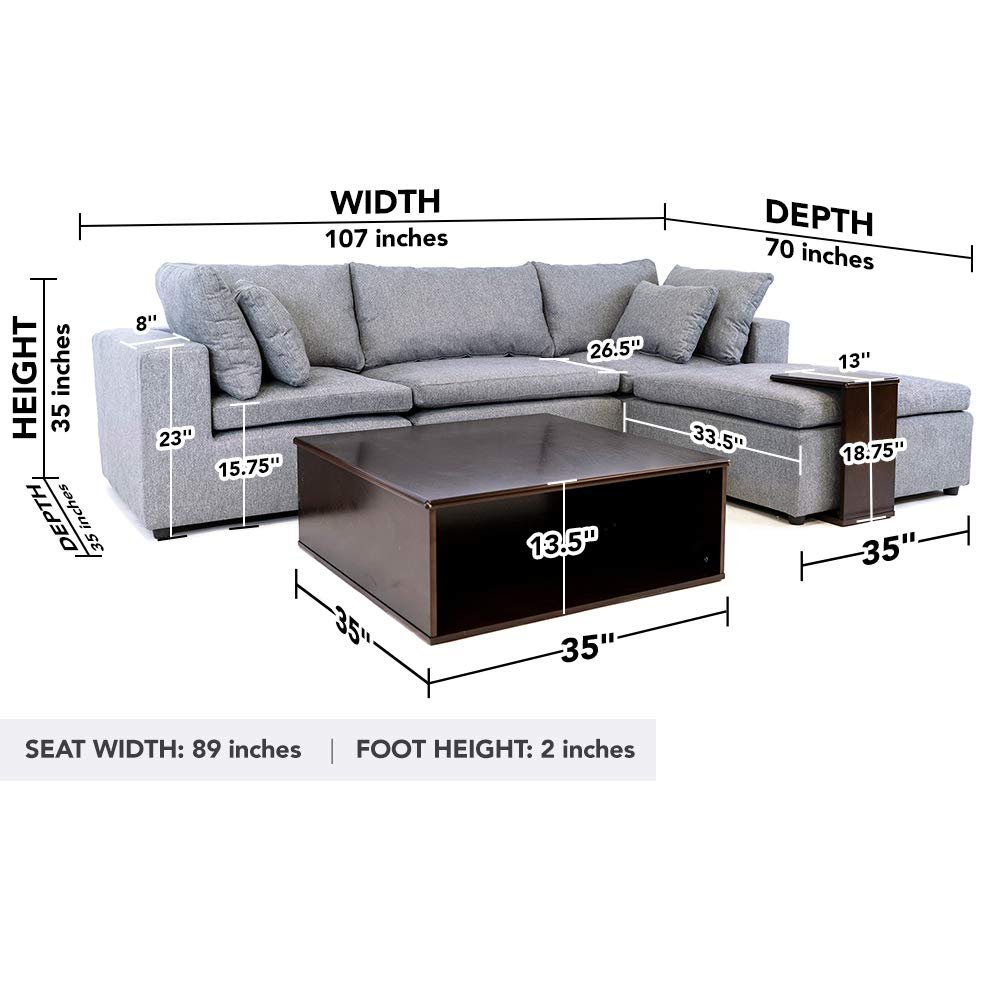 Sofa Modular Configurable Seccional L Forma Sofa Madera Mesa Y Bandeja Gris Claro Ebay