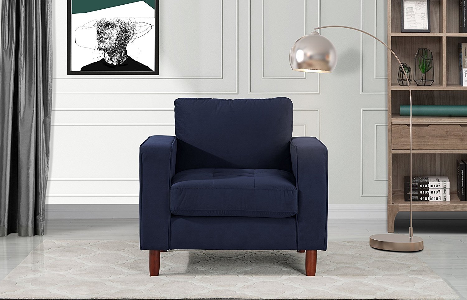 Mid Century Modern Tufted Velvet Armchair Living Room Chair Navy Thumbnails To Enlarge