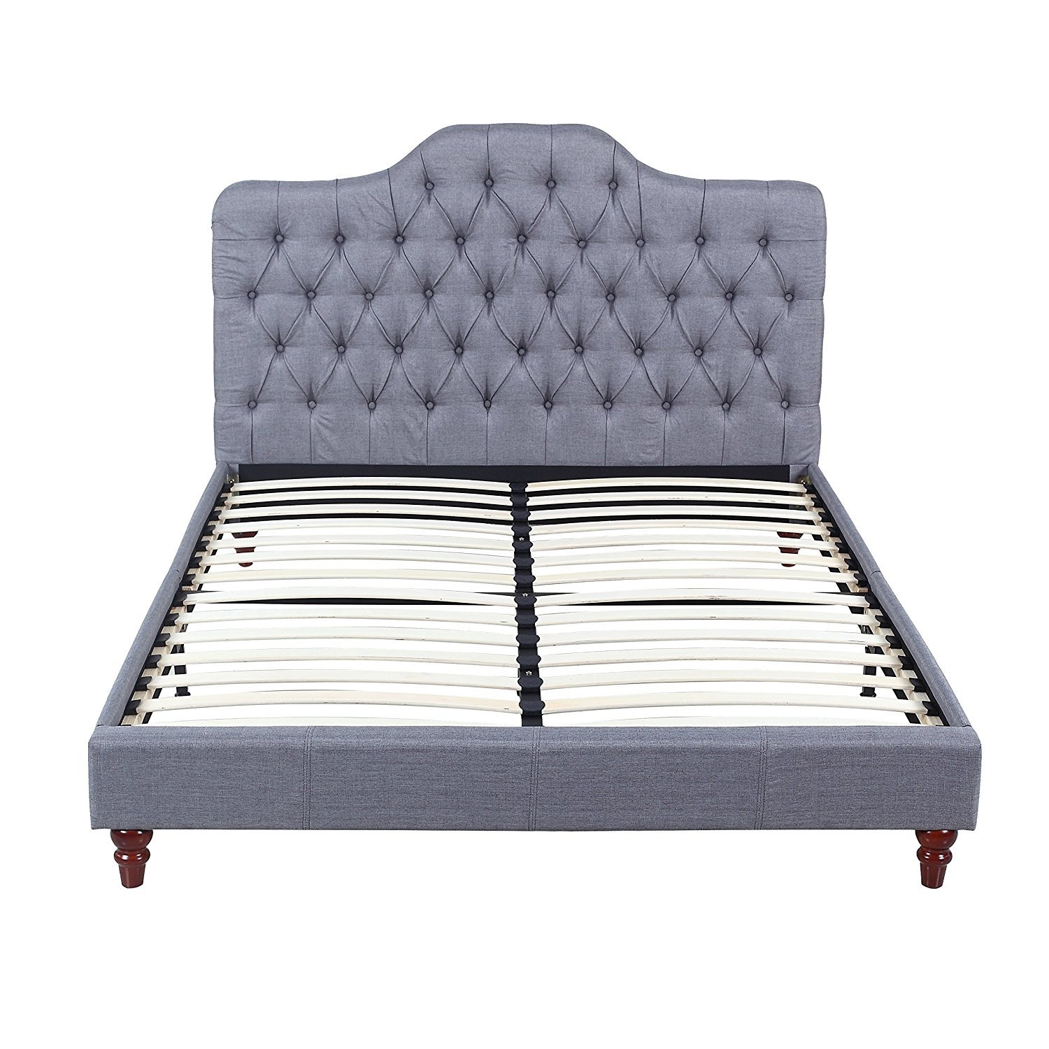 Classic Grey Tufted Fabric Headboard with Low Profile Bed Frame (Queen