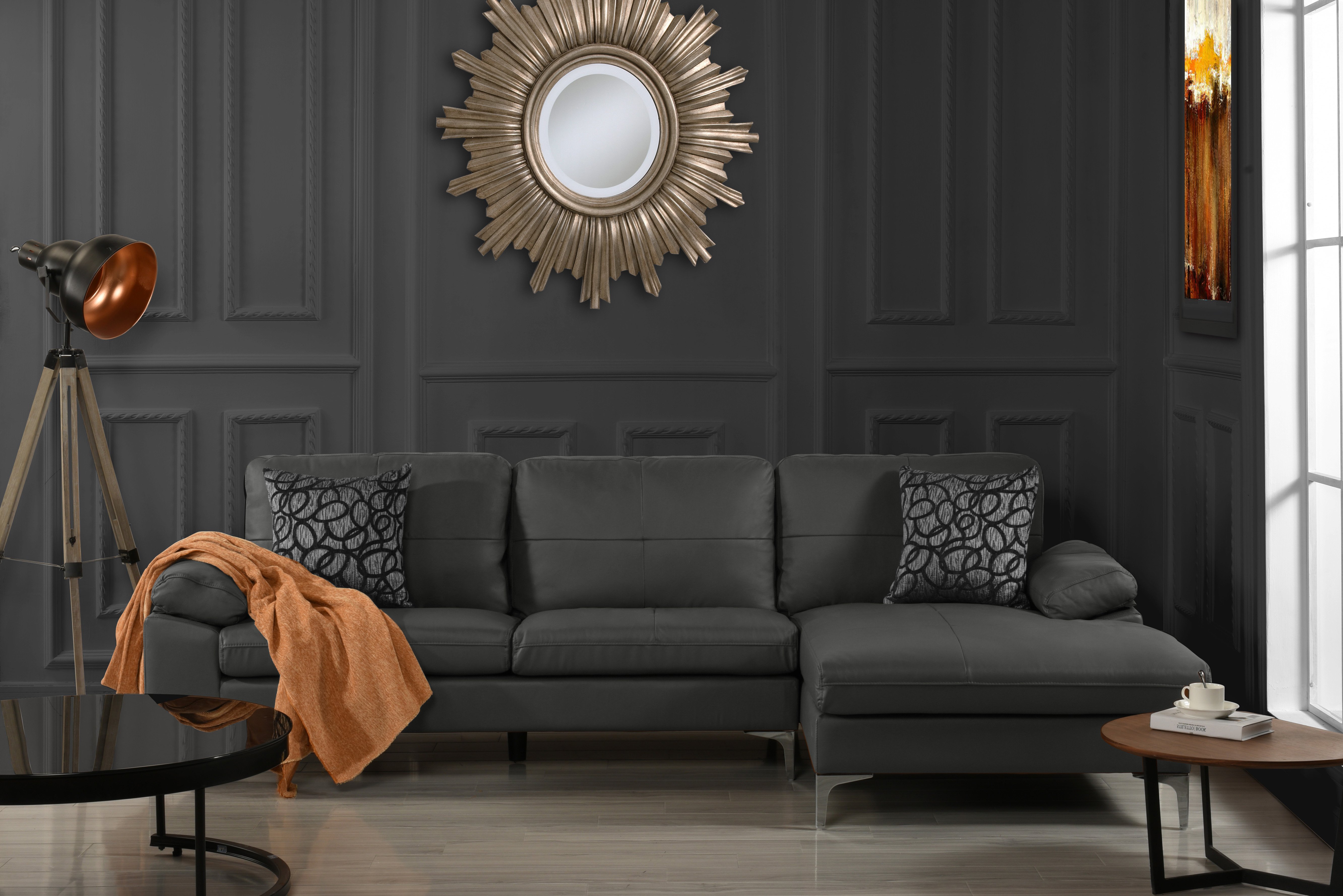 Details About Leather Sectional Sofa L Shape Couch With Right Facing Chaise Lounge Grey