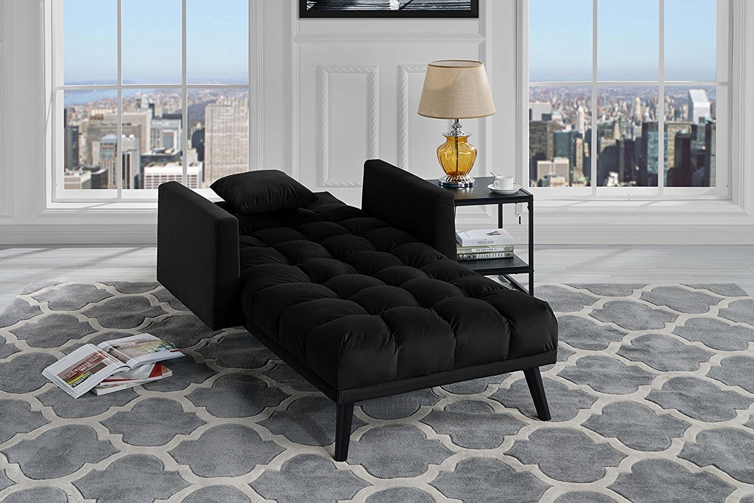 Modern Velvet Recliner Sleeper Chaise Lounge, Black | eBay
