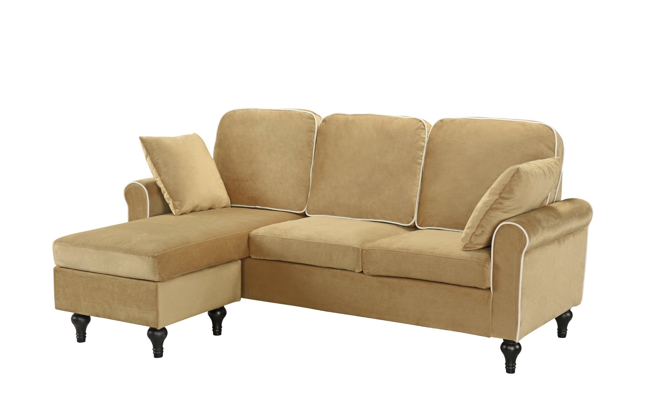Champagne Small Space Velvet Upholstered Sectional Sofa Reversible