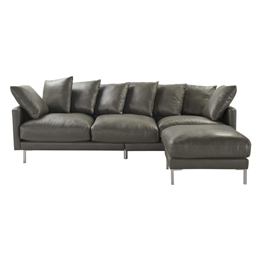 Details About Grey Upholstered Leather Match Sectional Sofa Chaise Ottoman Couch Living Room
